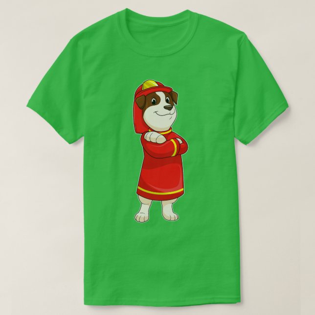Camiseta Cão como Bombeiro com Capacete (Frente do Design)