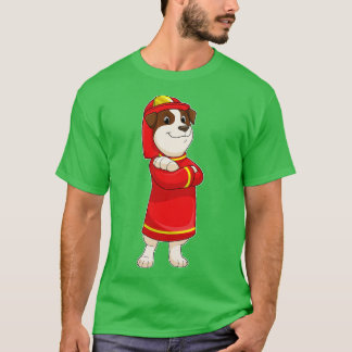Camiseta Cão como Bombeiro com Capacete