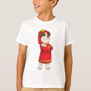 Camiseta Cão como Bombeiro com Capacete