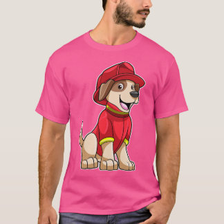 Camiseta Cão como Bombeiro com capacete de Fogo