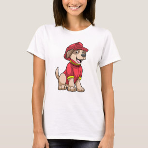 Camiseta Cão como Bombeiro com capacete de Fogo
