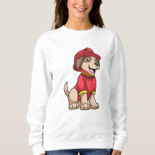 Camiseta Cão como Bombeiro com capacete de Fogo