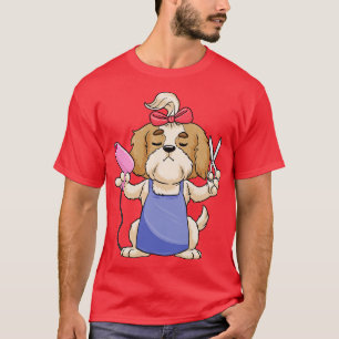 Camiseta Cão como cabeleireiro com tesoura e secador de cab