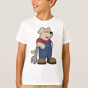 Camiseta Cão como mecânico com chave inglesa