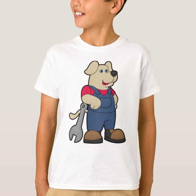 Camiseta Cão como mecânico com chave inglesa (Frente)