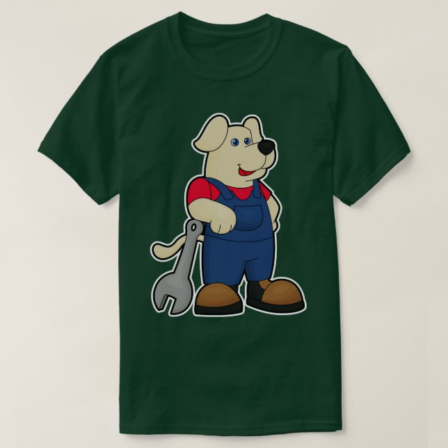 Camiseta Cão como mecânico com chave inglesa (Frente do Design)
