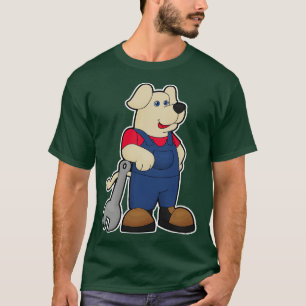 Camiseta Cão como mecânico com chave inglesa