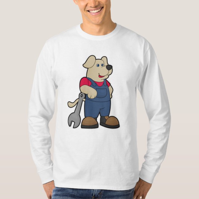 Camiseta Cão como mecânico com chave inglesa (Frente)