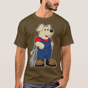 Camiseta Cão como mecânico com chave inglesa