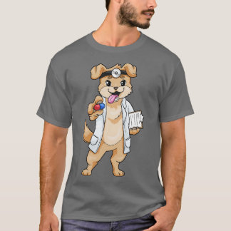 Camiseta Cão como médico com pílulas e bloco de notas
