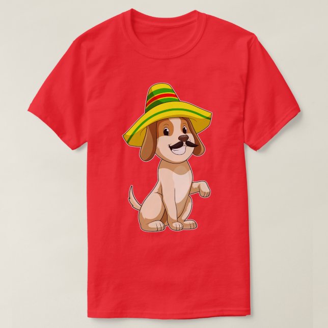 Camiseta Cão como mexicano com chapéu de palha (Frente do Design)
