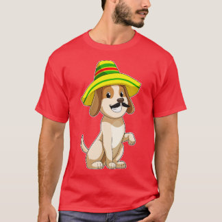 Camiseta Cão como mexicano com chapéu de palha