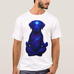 Camiseta Cão Cósmico Meditando com Terceiro Olho Reluzente 