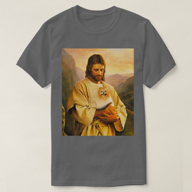 Camiseta cão da pomerânia e amante do jesus  (Frente do Design)