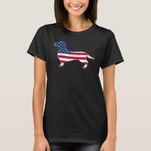 Camiseta Cão Dachshund Com Bandeira Americana Feliz 4º Dia