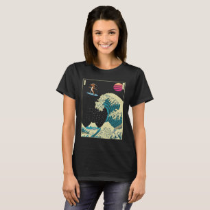 Camiseta Cão Dachshund surfando em uma onda de Kanagawa em 