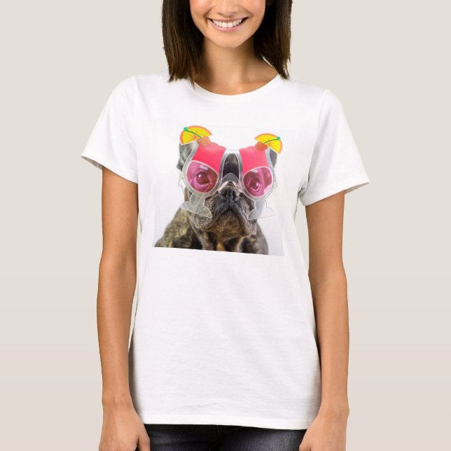 Camiseta Cão das imagens | de Getty com vidros de cocktail (Frente)