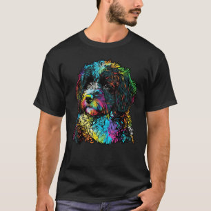 Camiseta Cão de Água Português pintado Pop Artístico Colori