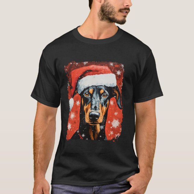 Camiseta Cão de Arte Pop Doberman Natal  (Frente)