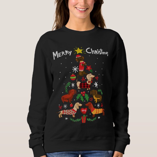 Camiseta Cão de Árvore de Natal Dachshund (Frente)