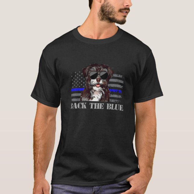Camiseta Cão-de-Bandeira Americano Thin Blue Line (Frente)