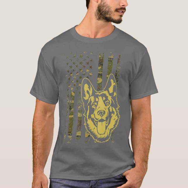 Camiseta Cão de Bandeira Camoued americano german shepherd (Frente)