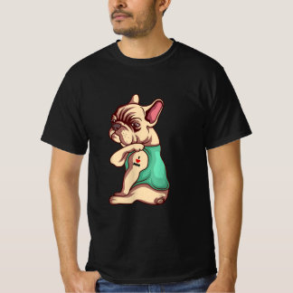 Camiseta cão-de-banho francês adoro o presente de amante da