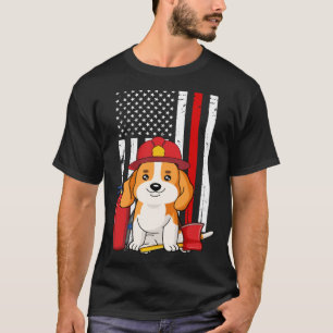 Camiseta Cão-de-Beagle Bombeiro Americano Bandeira Thin Red