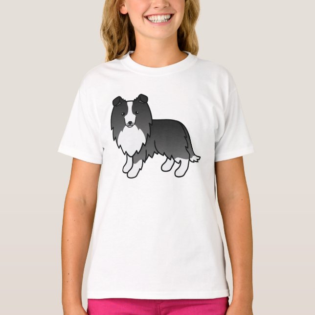 Camiseta Cão-de-bi-Black Shetland Sheepdog Sheltie (Frente)