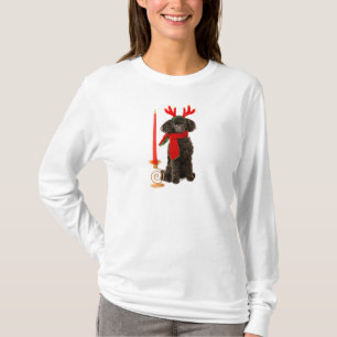 Camiseta Cão de caniche preto do brinquedo do Natal vestid