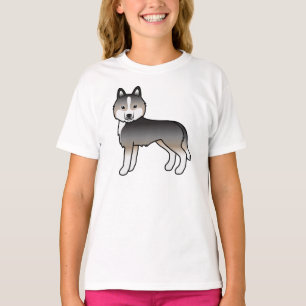 Camiseta Cão de Cartoon de Cinza de Lobo-Luz Siberiano Hus
