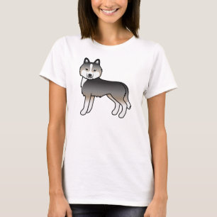 Camiseta Cão de Cartoon de Cinza de Lobo-Luz Siberiano Husk