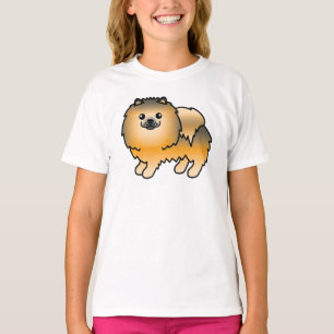 Camiseta Cão-de-Cartoon Laranja-Molhado Pomeraniano