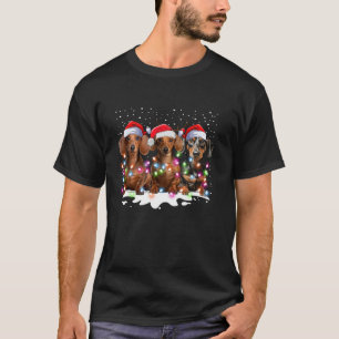 Camiseta Cão de Dachshund Bonito Santa Hat Natal Leve Xmas