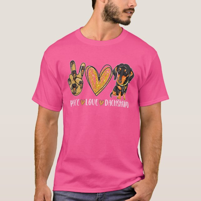 Camiseta Cão de Dachshund de Paz e Amor (Frente)