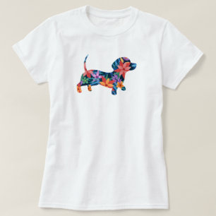 Camiseta Cão de Dachshund Floral