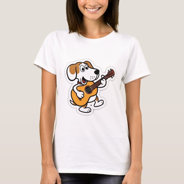 Camiseta cão de desenho tocando violão (Frente)