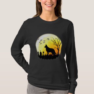 Camiseta Cão de Dia das Bruxas de Lua Cheia german shepherd