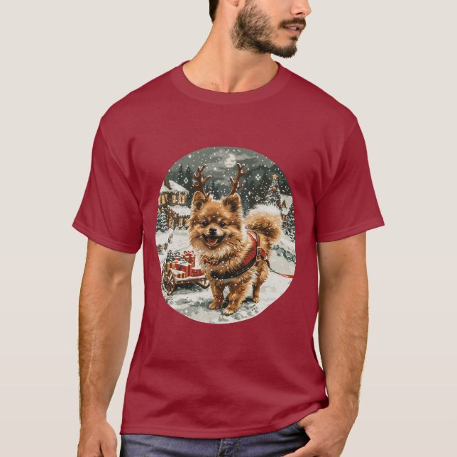 Camiseta Cão-de-estreia da Pomerânia de Natal (Frente)