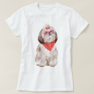Camiseta Cão de filhote de cachorro pintado à mão de Shi