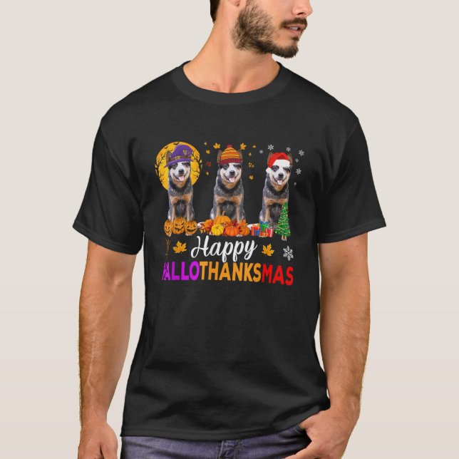 Camiseta Cão de Gado Australiano Halloween Natal Hallotha (Frente)