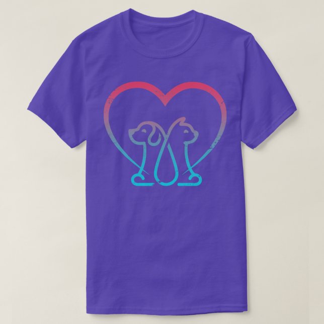 Camiseta Cão de Gato de Coração de Amor (Frente do Design)