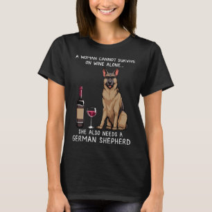 Camiseta Cão De german shepherd E De Vinho, Engatado