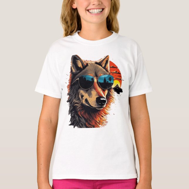 Camiseta Cão de lobo com óculos de sol nas ideias de presen (Frente)