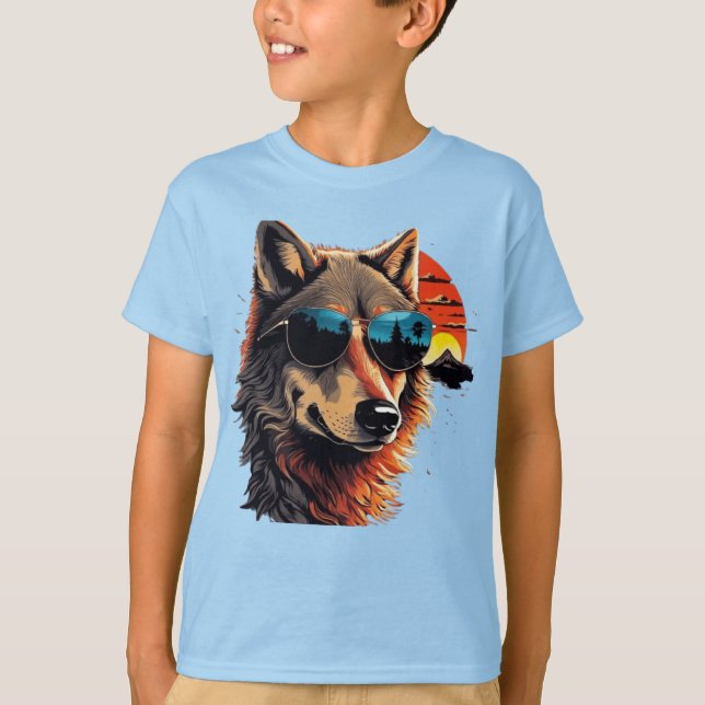 Camiseta Cão de lobo com óculos de sol nas ideias de presen (Frente)