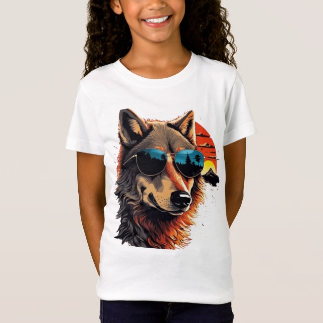 Camiseta Cão de lobo com óculos de sol nas ideias de presen (Frente)