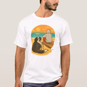 Camiseta Cão de Montanha Bernês Companheiro da Praia do Pôr