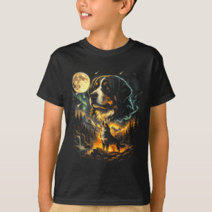 Camiseta Cão de montanha Bernês uivando para a lua vintage