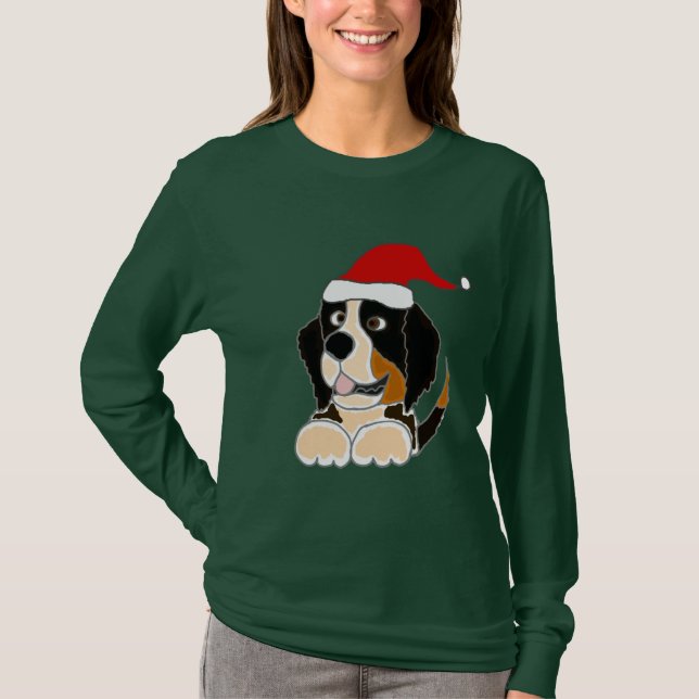 Camiseta Cão de montanha de Bernese na arte do Natal do (Frente)