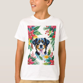 Camiseta Cão De Natal Adorável Com Poinsettias